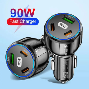 KIFIDAN 90W 3-in-1 Super Fast Charging Station, USB-C Car Charger with Dual PD 30W+QC3.0 - Imported from UK